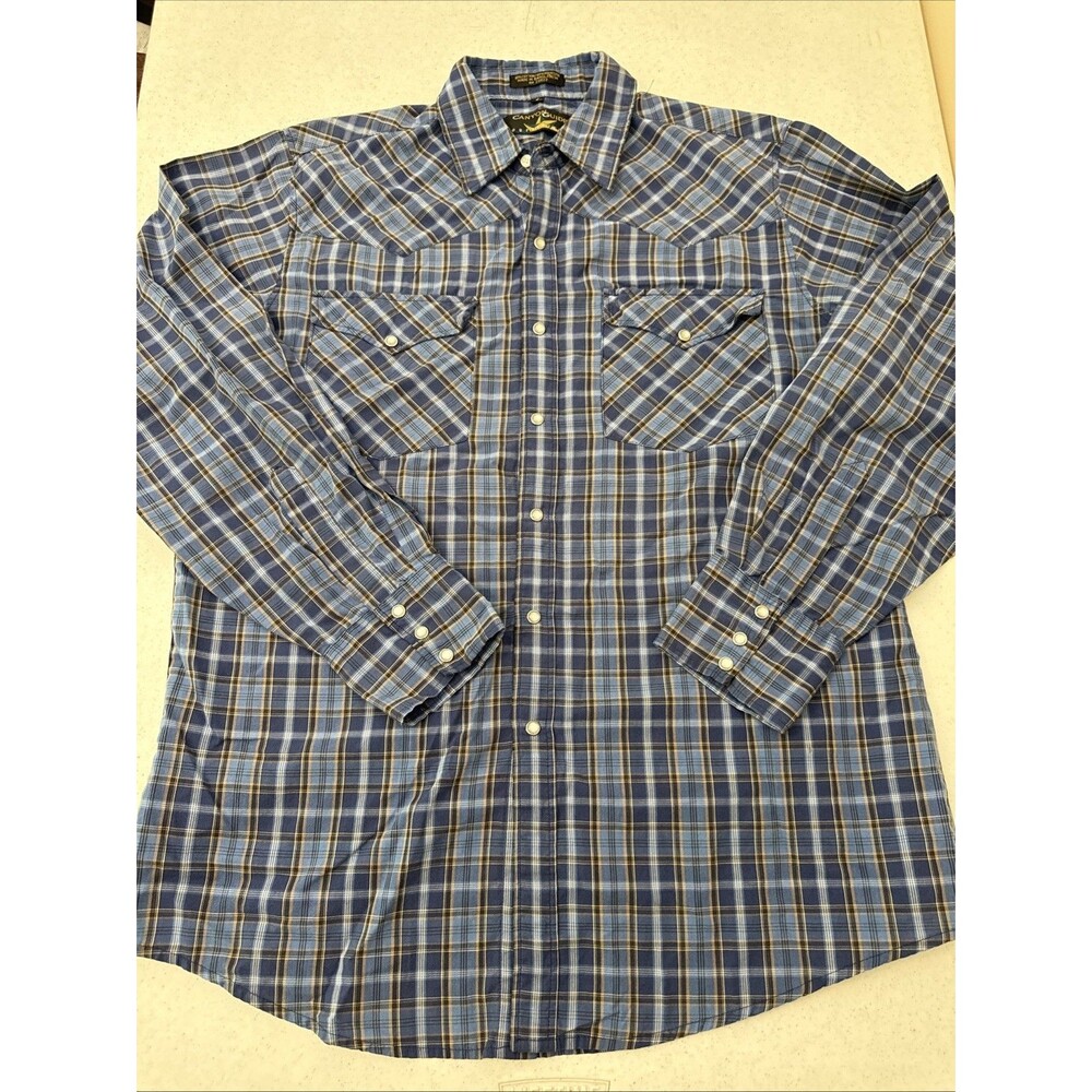 Canyon Guide Outfitters Flannel Pearl Snap Shirt Plaid Lg Western Outdoor Blue